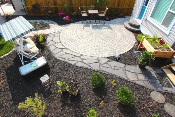 overhead view patio and path intersecting