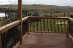 decks - composite deck with cedar pergola and railings with black aluminum spindles 2